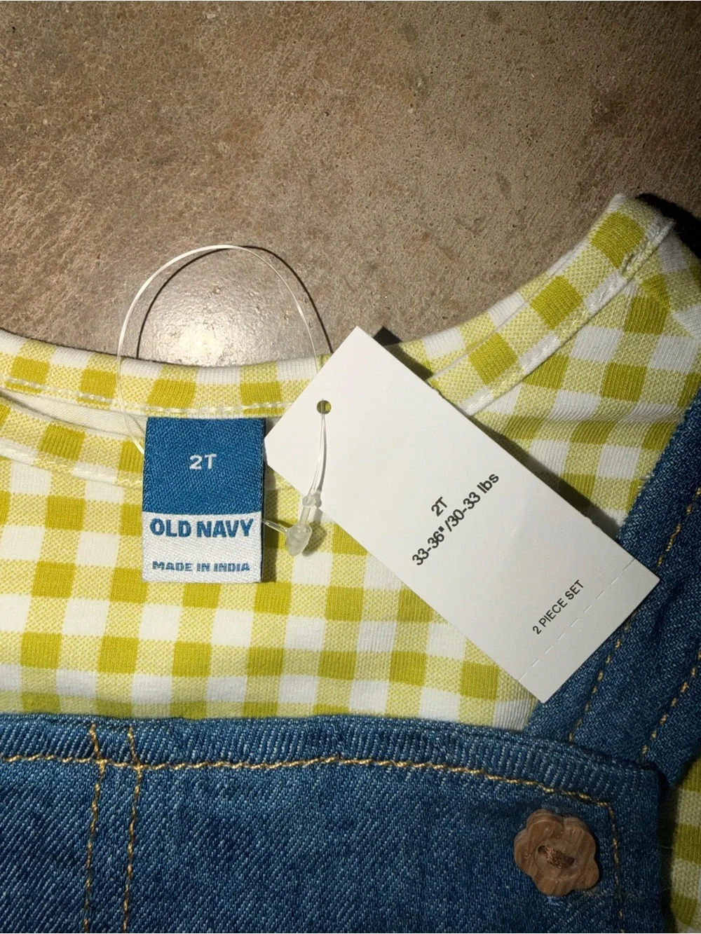 NWT Old Navy 2T Denim Jumper Dress & Green Gingham Tee 2-Piece Set